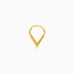 Stylish V end hoop piercing in yellow gold