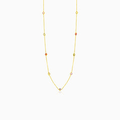 Gold necklace with multicolor stones