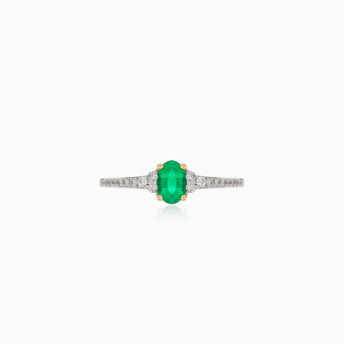 Gelb- und Weißgold Ring mit Diamanten und Smaragd