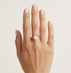Stylish pearl and cubic zirconia ring