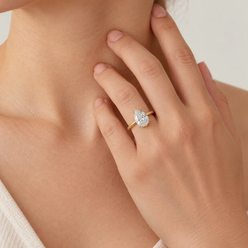 Yellow Gold Pear-Cut Lab-Grown Diamond Lotus Engagement Ring