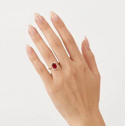 Royal Rubin Ring im Smaragdschliff
