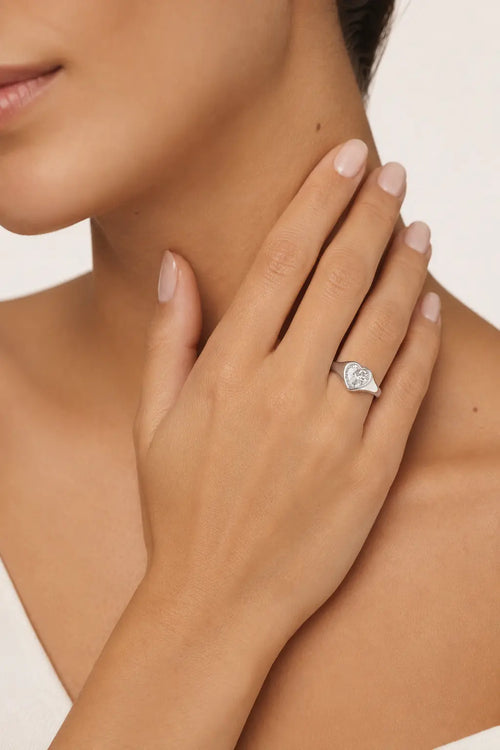 Sterling Silver Heart-Cut Zirconia Ring