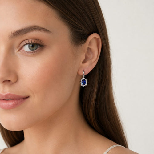 Oval Sapphire Drop Earrings in Sterling Silver