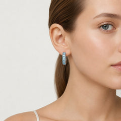 Sterling Silver Cushion Cut Blue Topaz Hoop Earrings