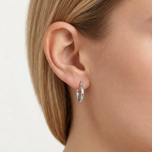 Sterling Silver Hoop Earrings with Shimmering Texture