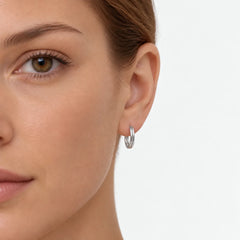White Gold Sculpted Double Huggie Earrings
