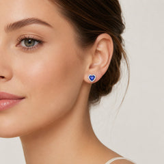 Sterling Silver Heart Sapphire Halo Stud Earrings