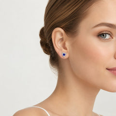 Sterling Silver Heart Sapphire Halo Stud Earrings