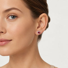 Sterling Silver Heart Ruby Halo Stud Earrings