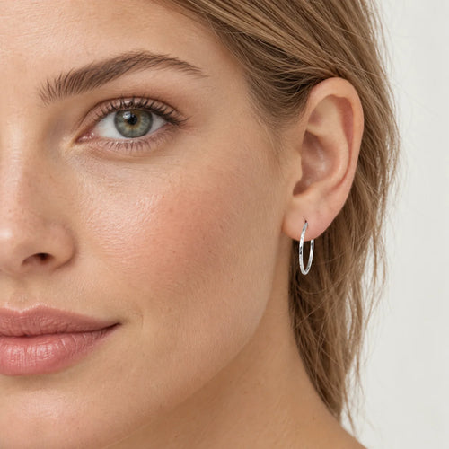 Sterling Silver Hoops with a Faceted Pattern