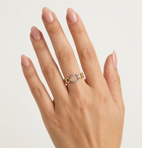 Glänzender, hochpolierter Ring aus Weiß- und Gelbgold