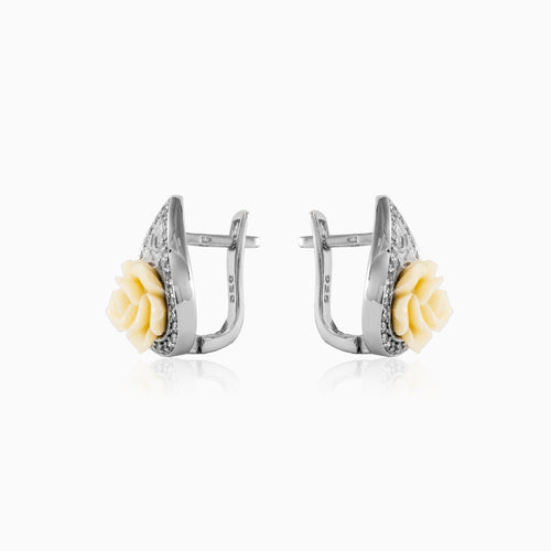 White rose earrings