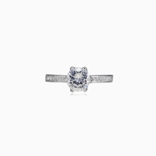 Six prong cubic zirconia ring