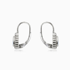 Bezel blue opal pear lever earrings