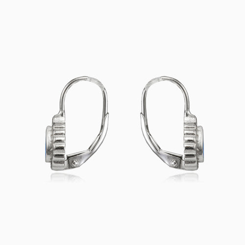 Bezel blue opal pear lever earrings