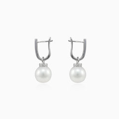 Pendientes colgantes de perla y diamante
