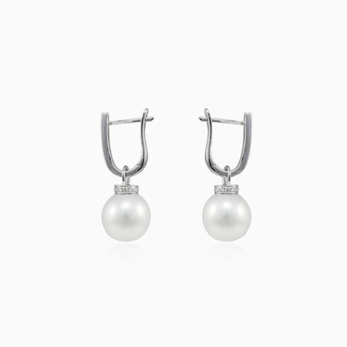 Pendientes colgantes de perla y diamante