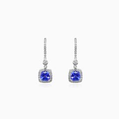Boucles d’oreilles pendantes coussin en tanzanite