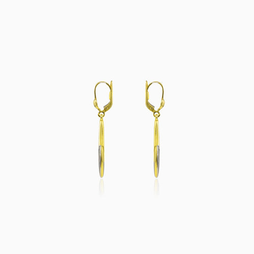 Dangling two-color gold marquise earrings