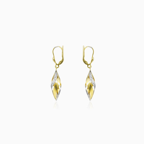 Dangling spiral two-tone gold earrings
