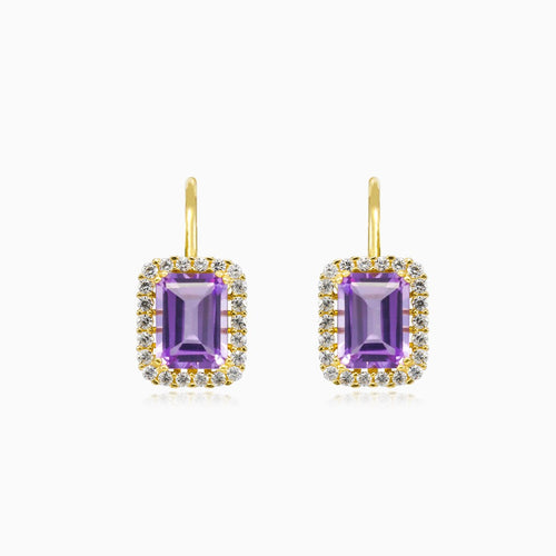 Halo-Ohrringe mit Smaragd und Amethyst