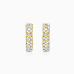 Two-row crystal gold earrings