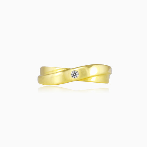 Twisted one cubic zirconia gold ring