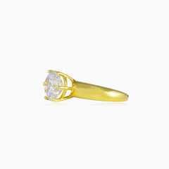 Wide six-prong gold ring
