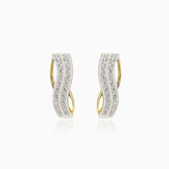 Curved lines cubic zirconia gold earrings