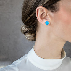 Blue opal ball gold studs