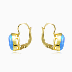 Simple blue opal gold earrings