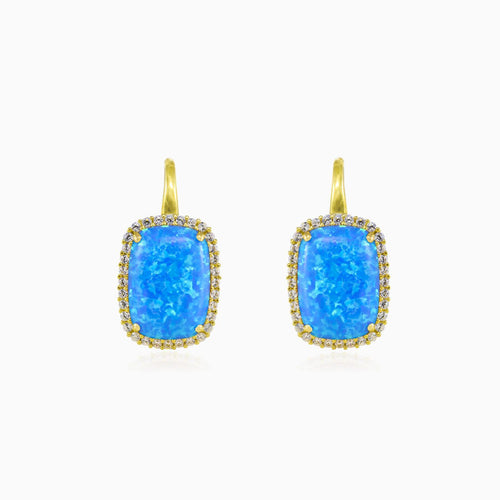 Massive Goldohrringe mit Cabochon Blauopal
