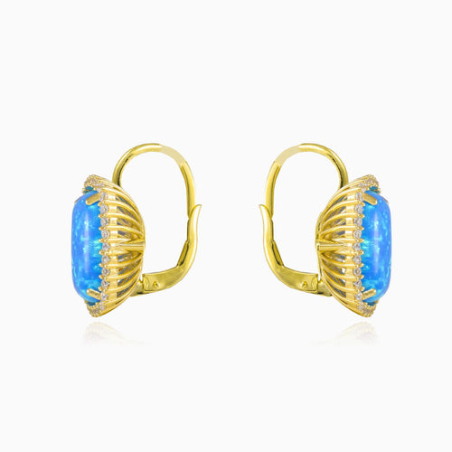 Massive Goldohrringe mit Cabochon Blauopal