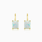 Rectangle white opal gold earrings