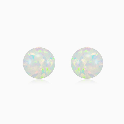 Weißgold-Ohrringe mit weißen Opal-Kugeln