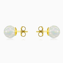 White opal ball gold studs