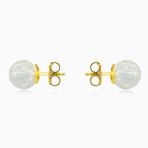 White opal ball gold studs