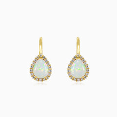 Birnenförmige weiße Opal-Gold-Ohrringe