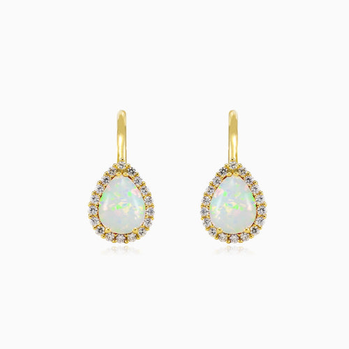 Birnenförmige weiße Opal-Gold-Ohrringe