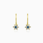 Blaue Blumen-Ohrringe aus Gold mit Zirkonia