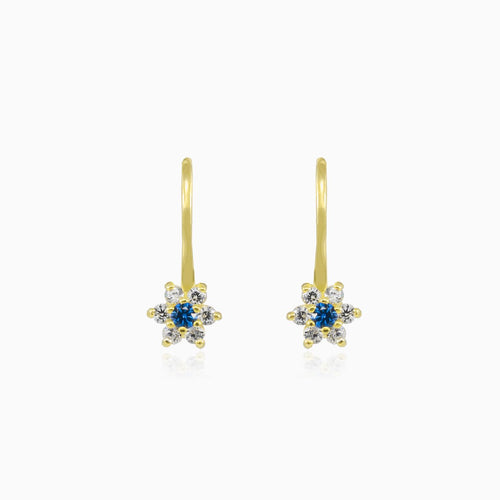 Blaue Blumen-Ohrringe aus Gold mit Zirkonia