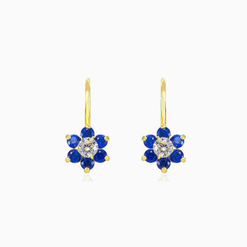 Blaue Blumenohrringe aus Gold