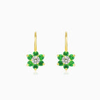 Grüne Blumenohrringe aus Gold