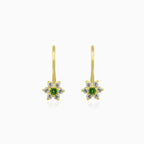 Grüne Blumenohrringe aus Gold mit Zirkonia