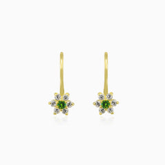 Grüne Blumenohrringe aus Gold mit Zirkonia