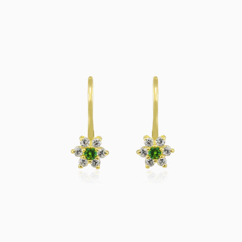 Grüne Blumenohrringe aus Gold mit Zirkonia