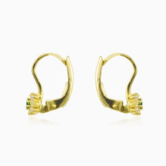 Green flower cubic zirconia gold earrings