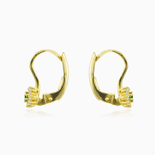 Green flower cubic zirconia gold earrings