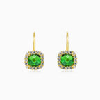 Cushion green quartz gold earrings